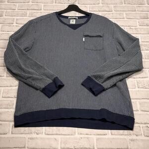 Marc Ecko Cut & Sew Sweater Navy and White Houdstooth Long Sleeve Men's L Street